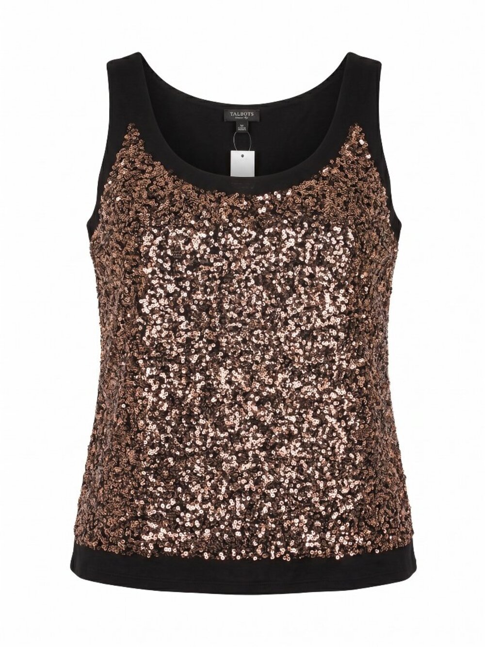 Talbots Black Tank 2X  With Tan Sequins NWT